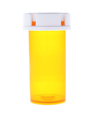 Empty prescription medical pill bottle isolated