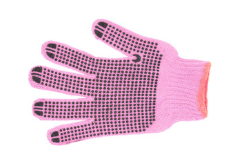 pink working gloves with rubber dots isolated on white