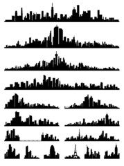 set of detailed city ​​silhouette vector