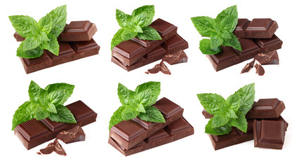 Collage from chocolate with mint