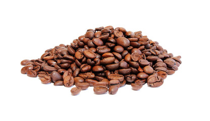 coffee beans roasted on white background