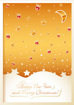 Merry Christmas card with decorations
