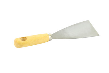Wooden handle putty for scrape color on white background.