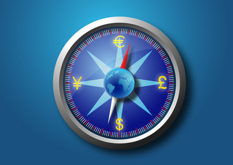 currency of the world on the compass