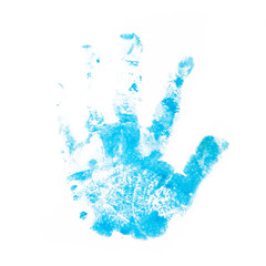 child hand prints in blue color