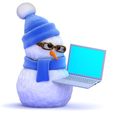 Snowman has a laptop for Christmas