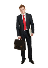 Portrait of successful business man with bag