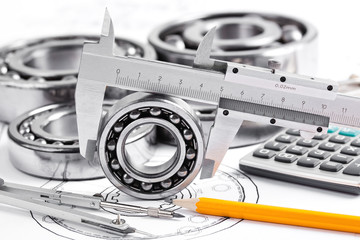 technical drawing and pinion with bearings