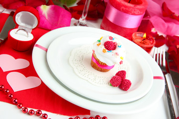 Table setting in honor of Valentine's Day close-up