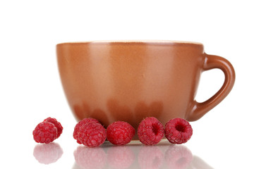 tea with raspberries isolated on white