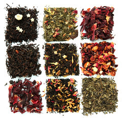 assortment of dry tea, isolated on white