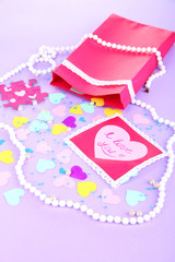 Beautiful composition of paper valentines and decorations