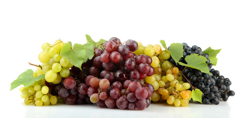 assortment of ripe sweet grapes isolated on white.