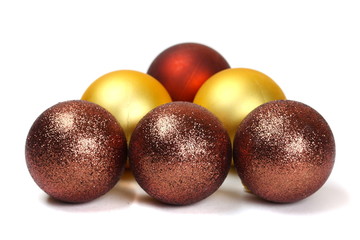 some christmas balls on a white background