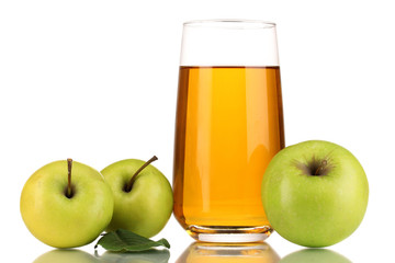 Useful apple juice with apples around isolated on white