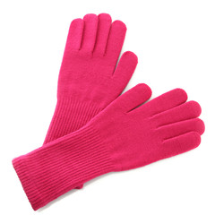 woman knitted gloves, isolated on white