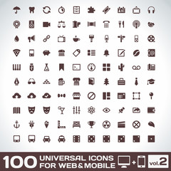 Fototapeta na wymiar 100 Uniwersalne Ikony dla sieci Web i Mobile Tom 2