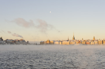 Naklejka premium Stockholm Old Town on a sunny winter morning