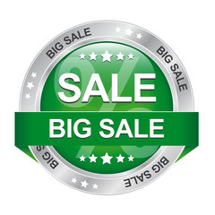 big sale green silver button isolated background