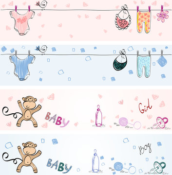set of Babies banners. Hand drawn illustration.