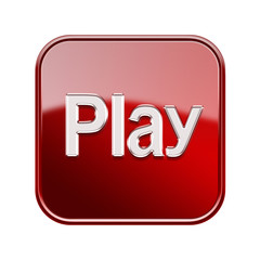 Play icon red, isolated on white background