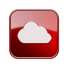 Cloud icon red, isolated on white background