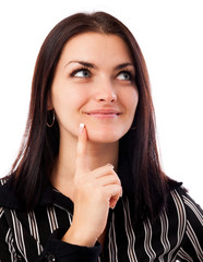 Young businesswoman thinking isolated on white background