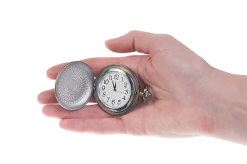 Pocket Watches on the hand isolated on white