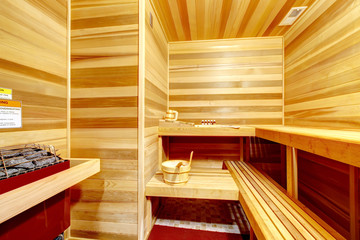 Luxury home sauna room interior.