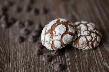 Chocolate cookies on a brown background