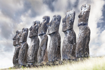 Seven Moais looking towards sea