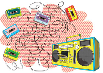 Tapes en Boom-box Maze Game ... Antwoord: Tape met letter d