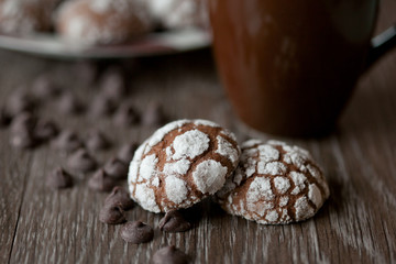Chocolate cookies on a brown background
