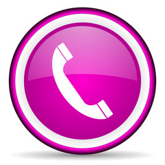 telephone violet glossy icon on white background