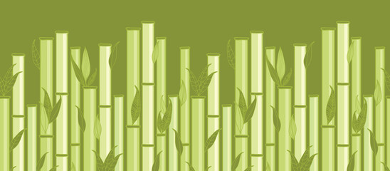 Vector bamboo stems and leaves horizontal seamless pattern