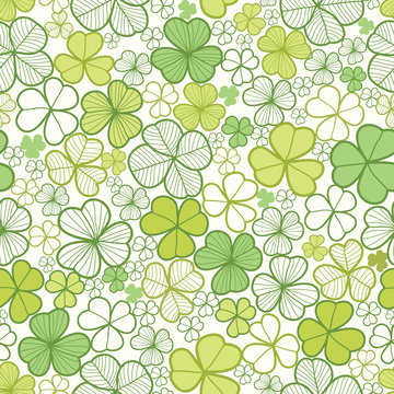 Vector clover line art seamless pattern background with hand