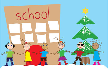 vector funny chidren near school