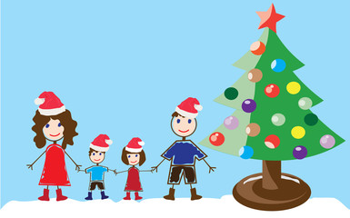 vector funny family in Santa hats