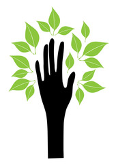 vector hand with green leaves