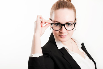 Business woman in glasses on a light background