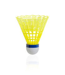 Yellow badminton on white background