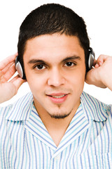 Obraz premium Portrait Of Man Listening To Headphones