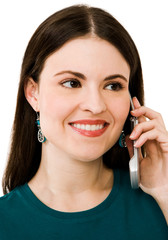 Close-up of a woman talking on mobile