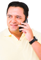 Happy man talking on mobile phone