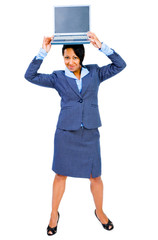 Businesswoman holding laptop