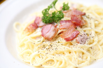 Spaghetti Carbonara with bacon and cheese