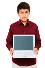 Portrait Of Boy Showing Laptop
