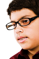 Boy Wearing Eyeglasses And Thinking