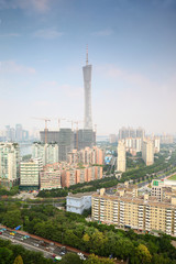 Obraz premium Tv tower and skyscrapers under constructing in Guangzhou, China.