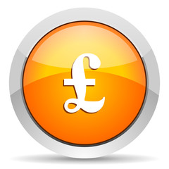 pound orange glossy icon on white background